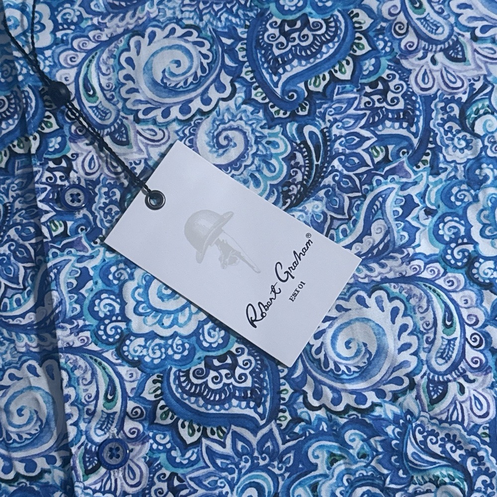 NEW Robert Graham Men's 2XL Blue Paisley Larson Long Sleeve Sport Shirt $238